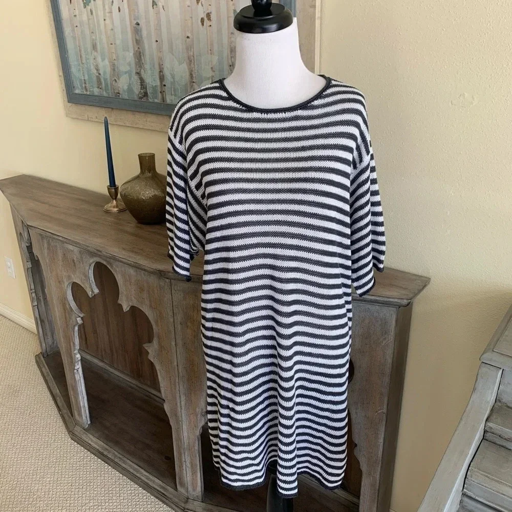 New Eileen Fisher Striped Organic Linen Tunic Graphite White NWT Casual - Picture 3 of 9